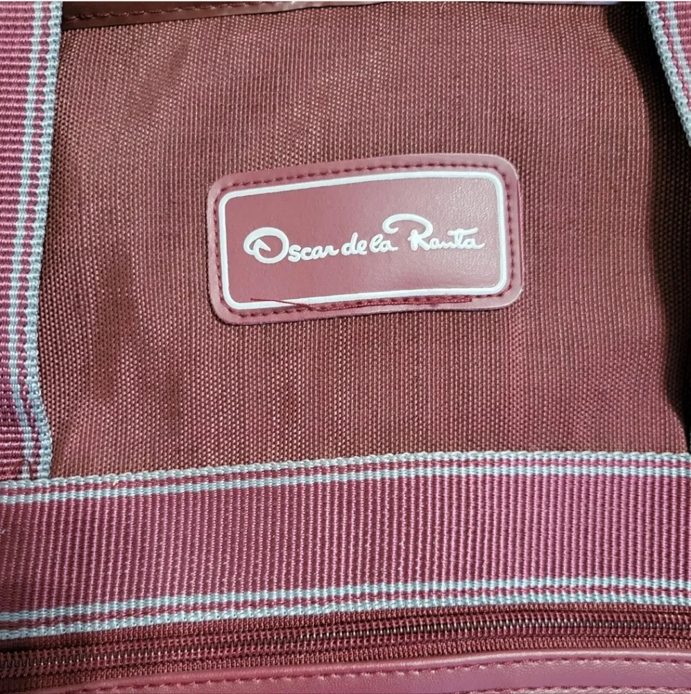 VTG Oscar De La Renta Travel Garment Bag Canvas Burgundy Carry On Luggage